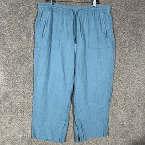 Athleta Pants Womens 20 Blue Teal Drawstring Elastic Waist Wide Leg Pocket Linen